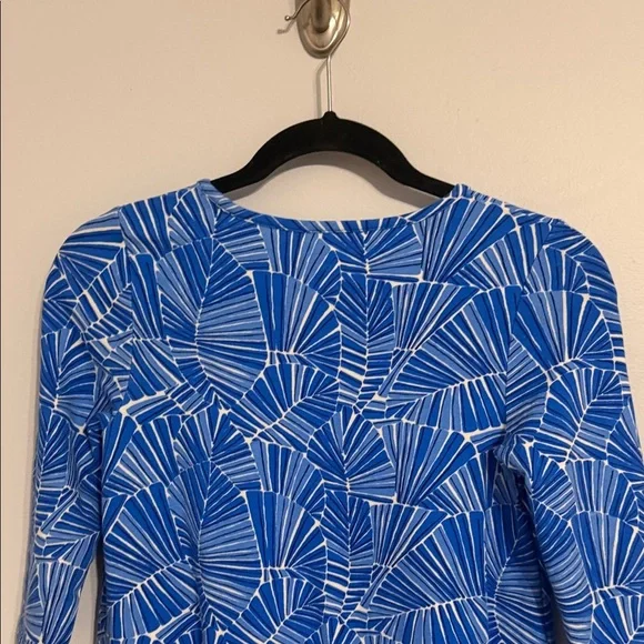 Girls Medium 10/12 Cotton 3/4 Length Sleeve Shift Dress Blue and White - Picture 6 of 7